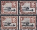 Kenya Uganda Tanganyika 1942 KGVI 1sh p13x11¾, p13x12 Shades Mint SG145-145ba