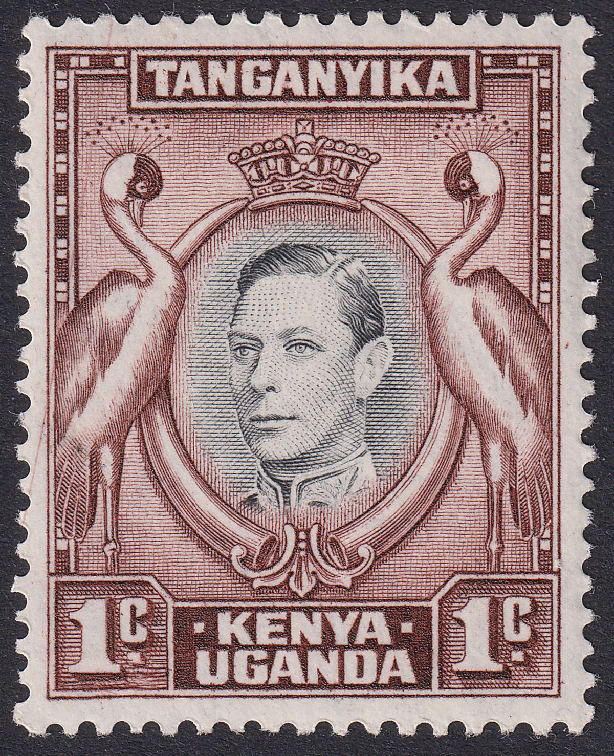 Kenya Uganda Tanganyika 1946 KGVI 1c Black + Dp Brn Retouched Value Mint SG131ah
