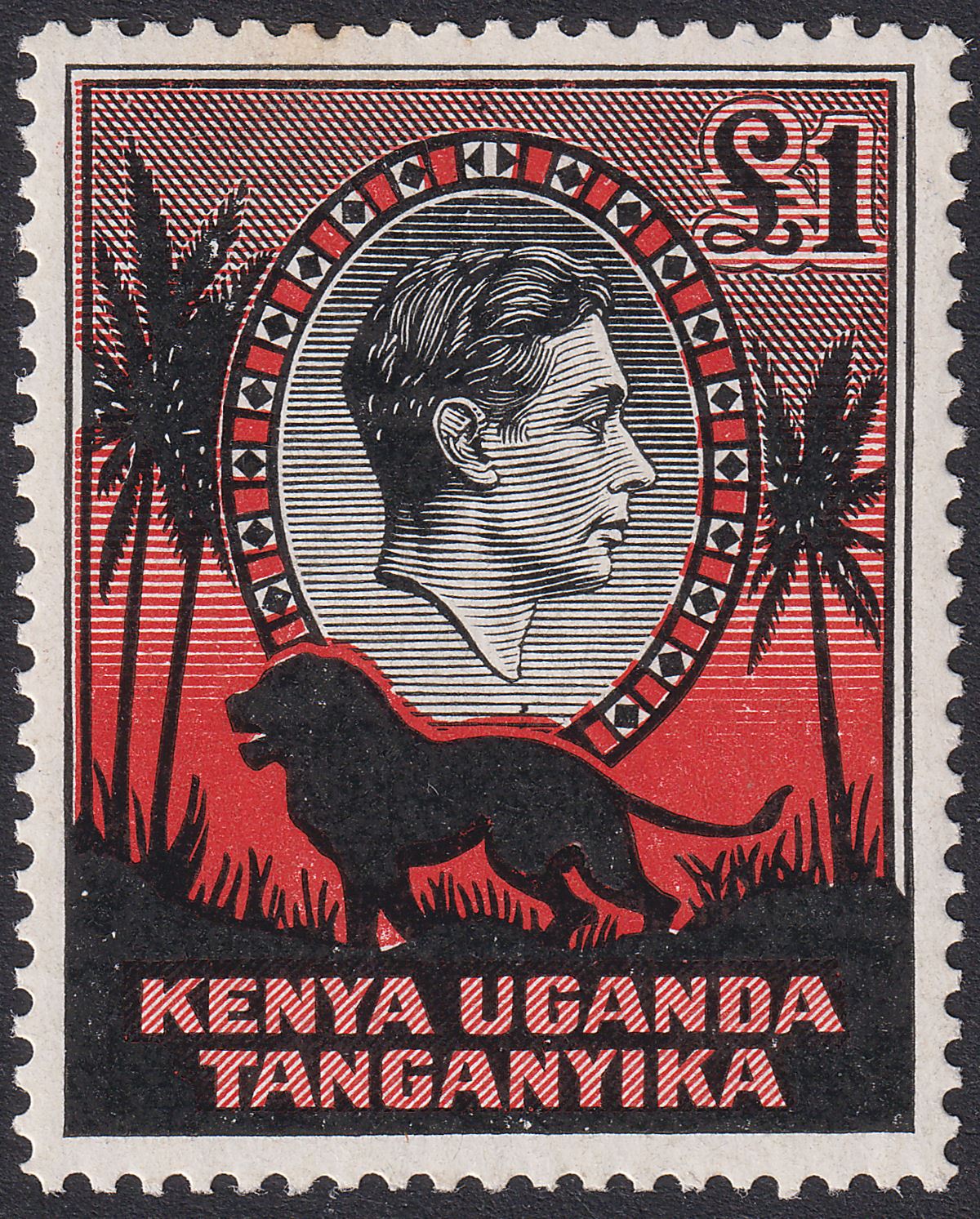 Kenya Uganda Tanganyika 1941 KGVI Lion £1 p14 Chalky Mint SG150a cat £42 toned