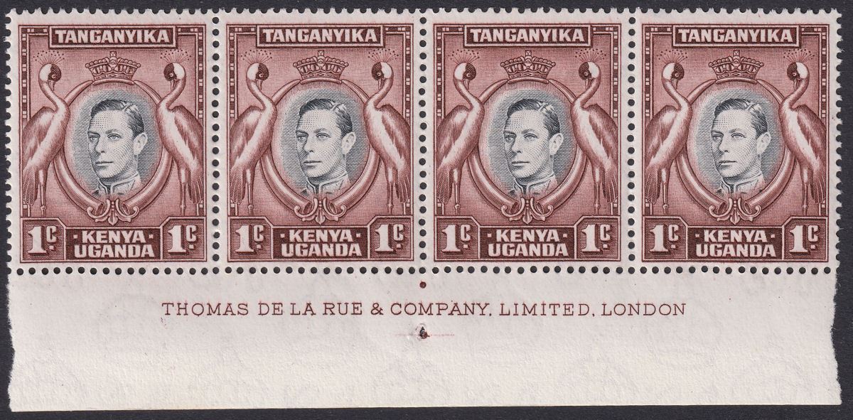 Kenya Uganda Tanganyika 1942 KGVI 1c Strip w A of CA Missing Mint SG131ab c£225