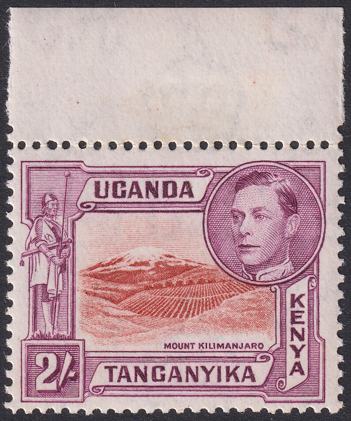 Kenya Uganda Tanganyika 1944 KGVI 2sh Lake-Brn + Brn-Purple p13¾x13¼ Mint SG146b
