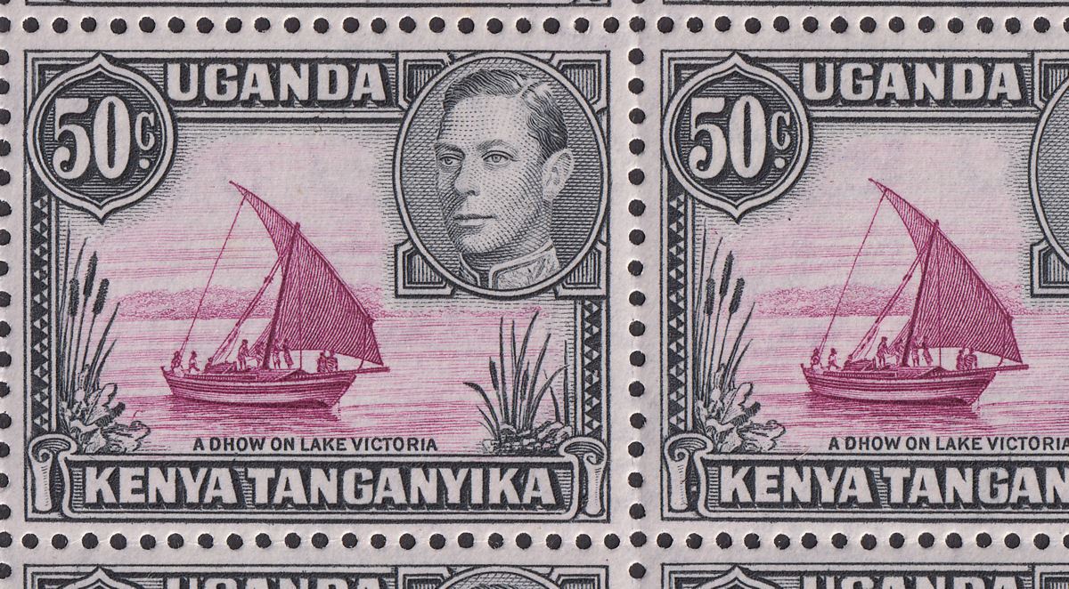Kenya Uganda Tanganyika 1950 KGVI 50c Block Dot + No Dot x3 Mint ...