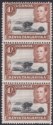 Click for more photos and details Kenya Uganda Tanganyika 1942 KGVI 1sh Bl + Brown p13x11¾ Strip Mint SG145a c£90