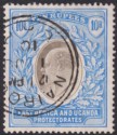 Click for more photos and details East Africa Uganda 1907 KEVII 10r Grey and Ultramarine Used SG31 cat £650