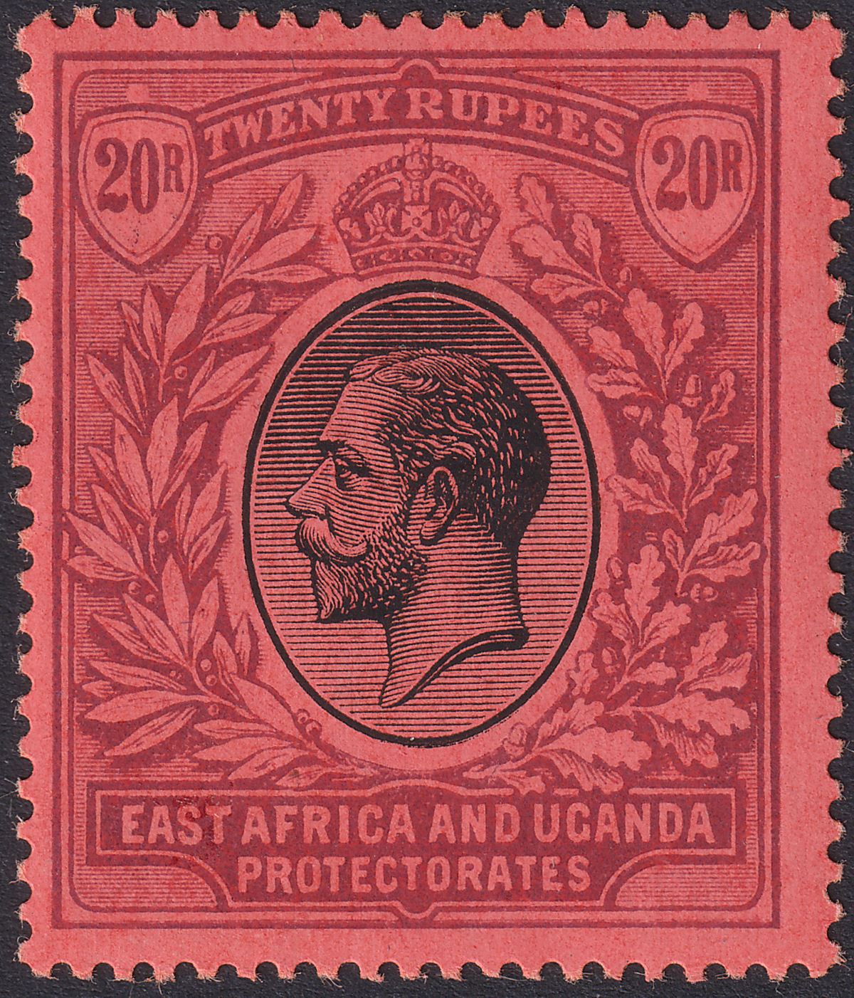 East Africa Uganda 1912 KGV 20r Black and Purple on Red Mint SG59 cat £500