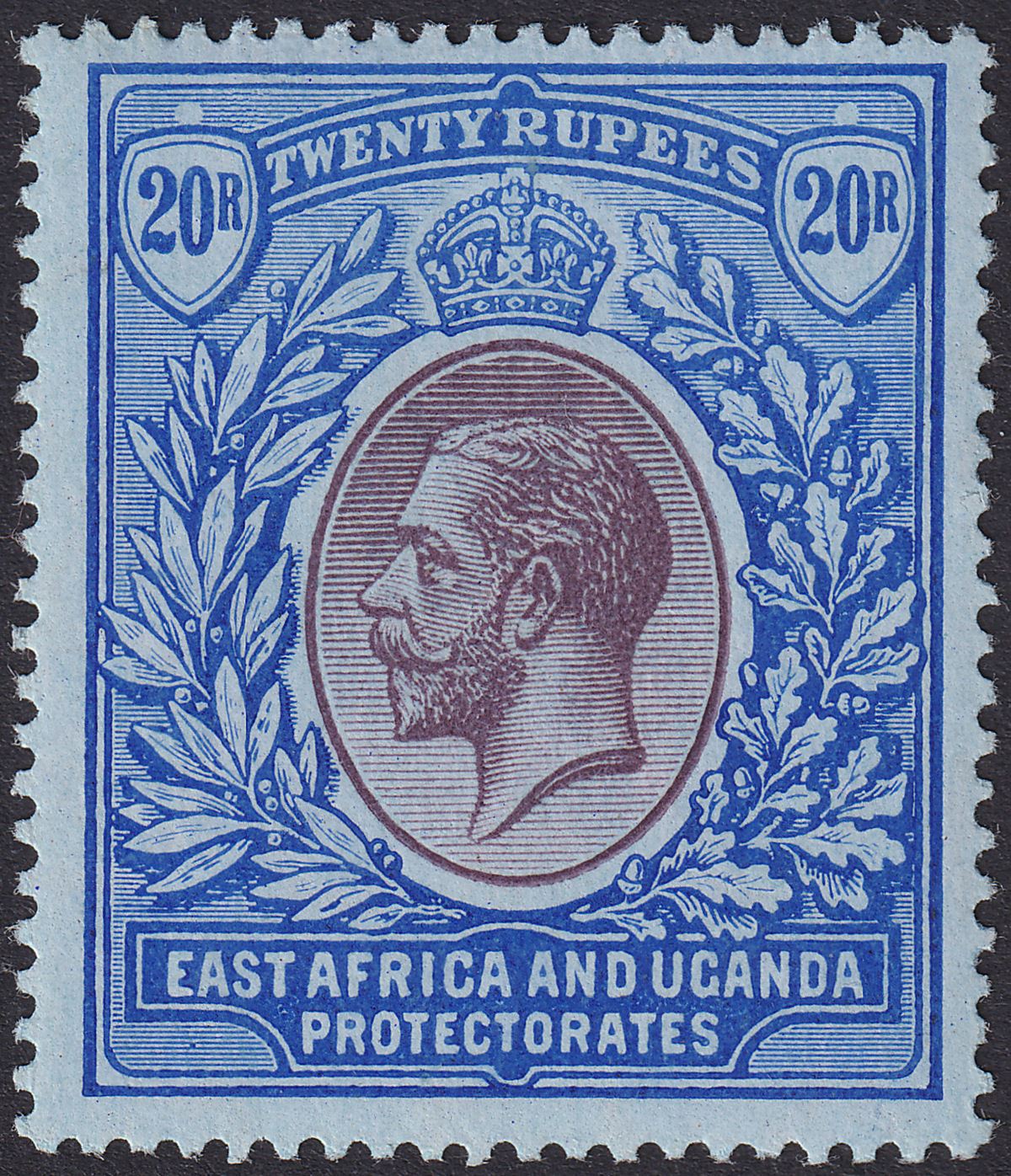 East Africa Uganda 1918 KGV 20r Purple and Blue on Blue Mint SG60 cat £600