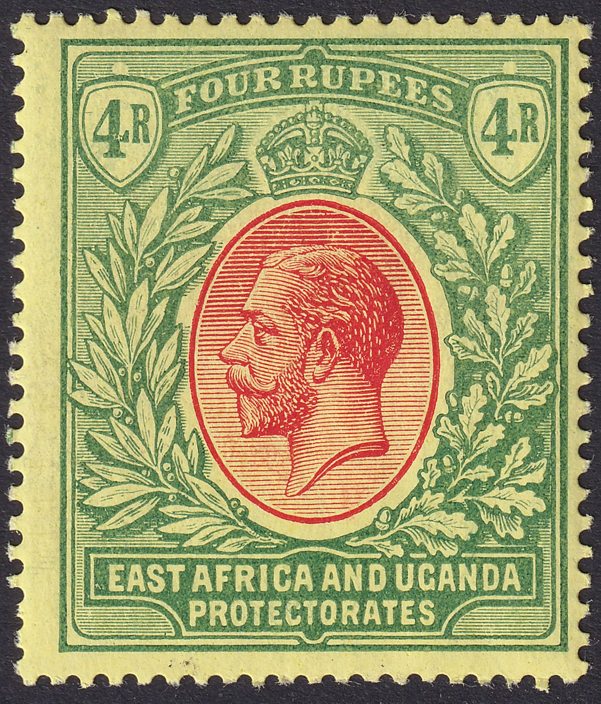 East Africa Uganda 1912 KGV 4r Red and Green on Yellow Mint SG56 cat £65