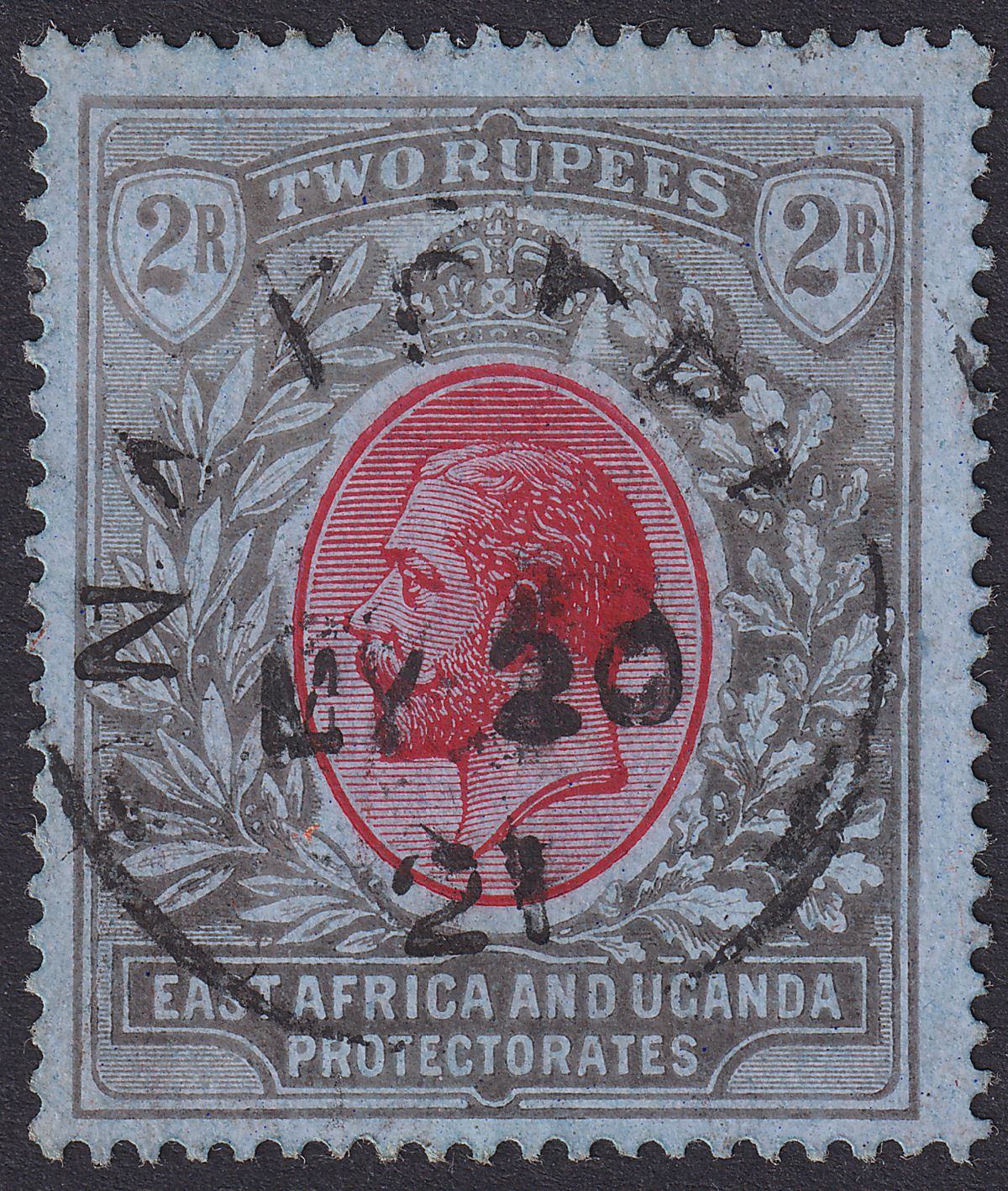 East Africa Uganda 1912 KGV 2r Red and Black on Blue Used SG54 cat £55