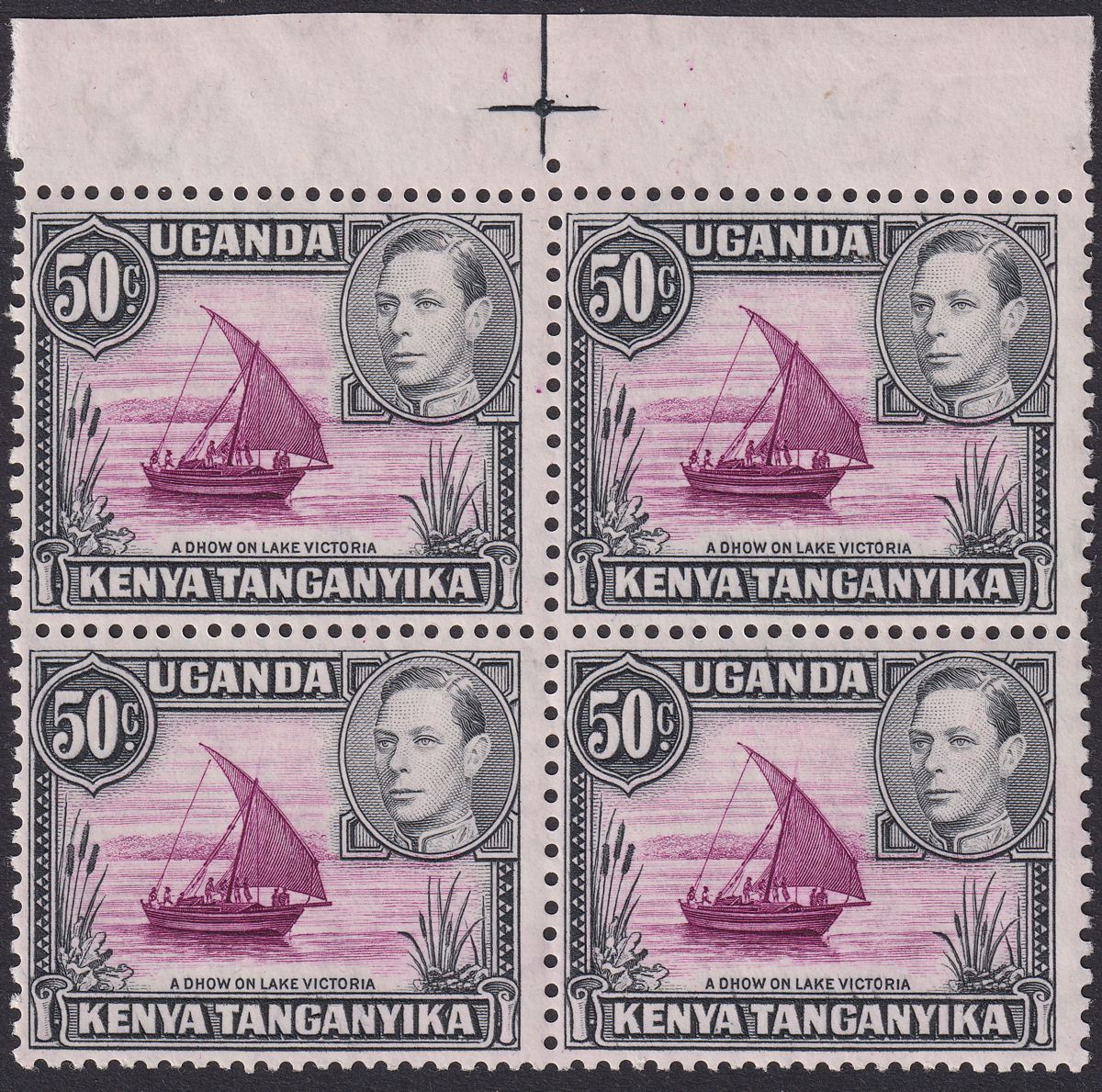 Kenya Uganda Tanganyika 1938 KGVI 50c Block w Rope Not Joined Mint SG144a c£350+