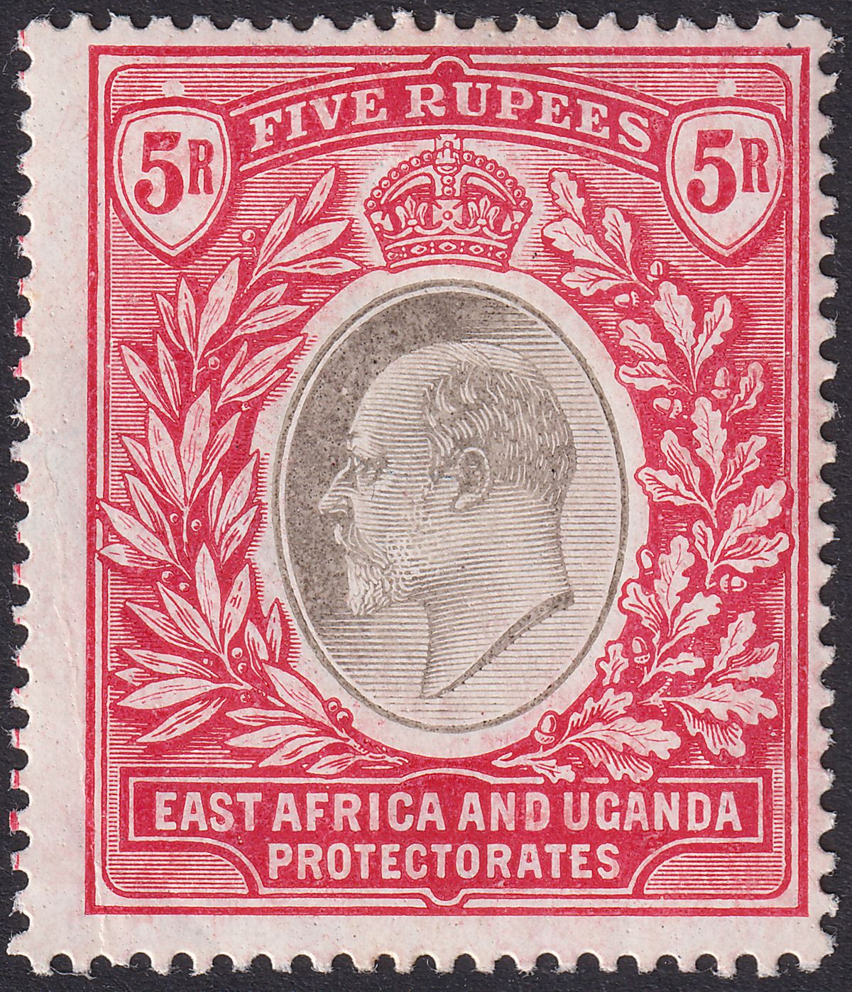 East Africa Uganda 1907 KEVII 5r Grey and Red Mint SG30 cat £225 tones