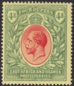 East Africa Uganda 1912 KGV 4r Red and Green on Pale Yellow Mint SG56a cat £140