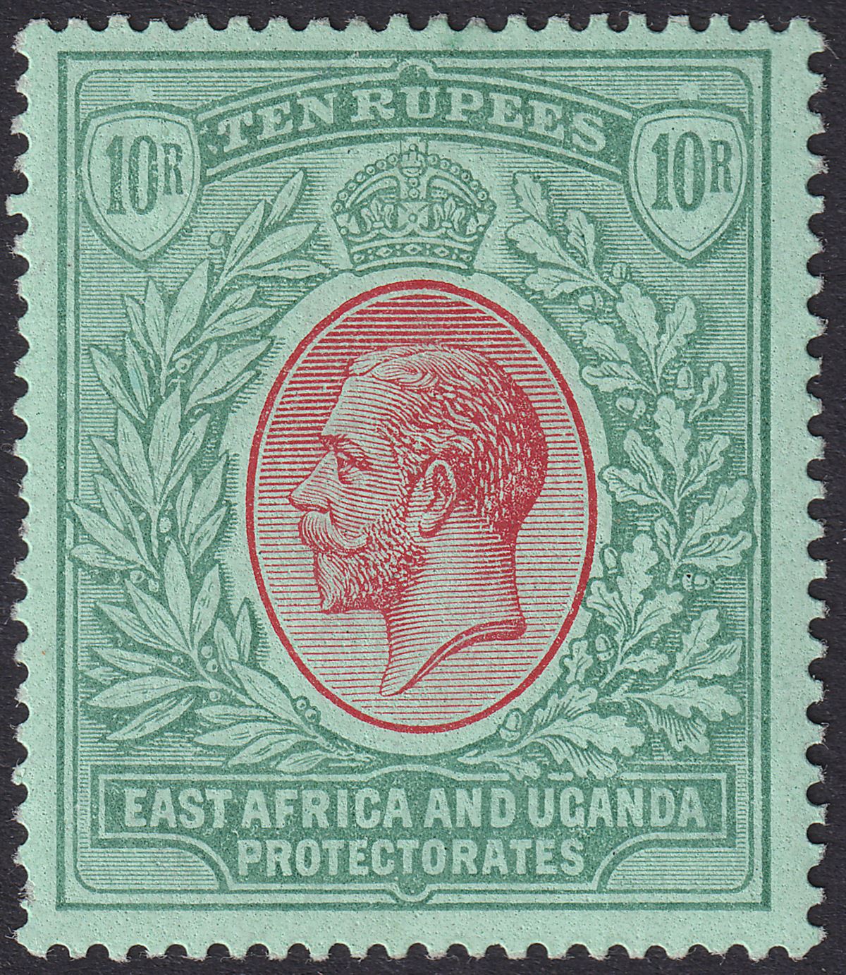 East Africa Uganda 1912 KGV 10r Red and Green on Green Mint SG58 cat £250