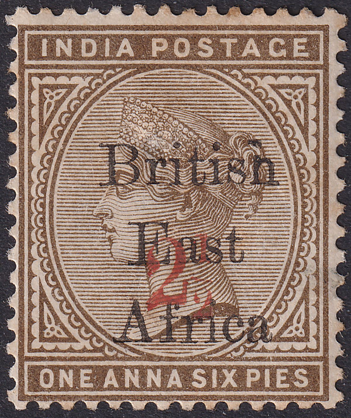 British East Africa 1895 QV 2½ Surcharge on 1½a Sepia Mint SG64 cat £120 tones