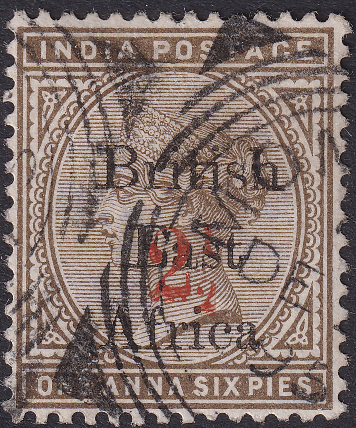 British East Africa 1895 QV 2½ Surcharge on 1½a Sepia Used SG64 cat £65