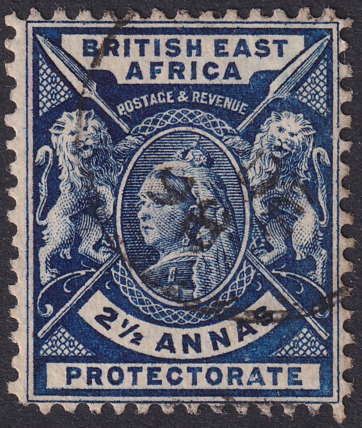 British East Africa 1896 QV 2½a Deep Blue with Inverted S Used SG68b cat £100
