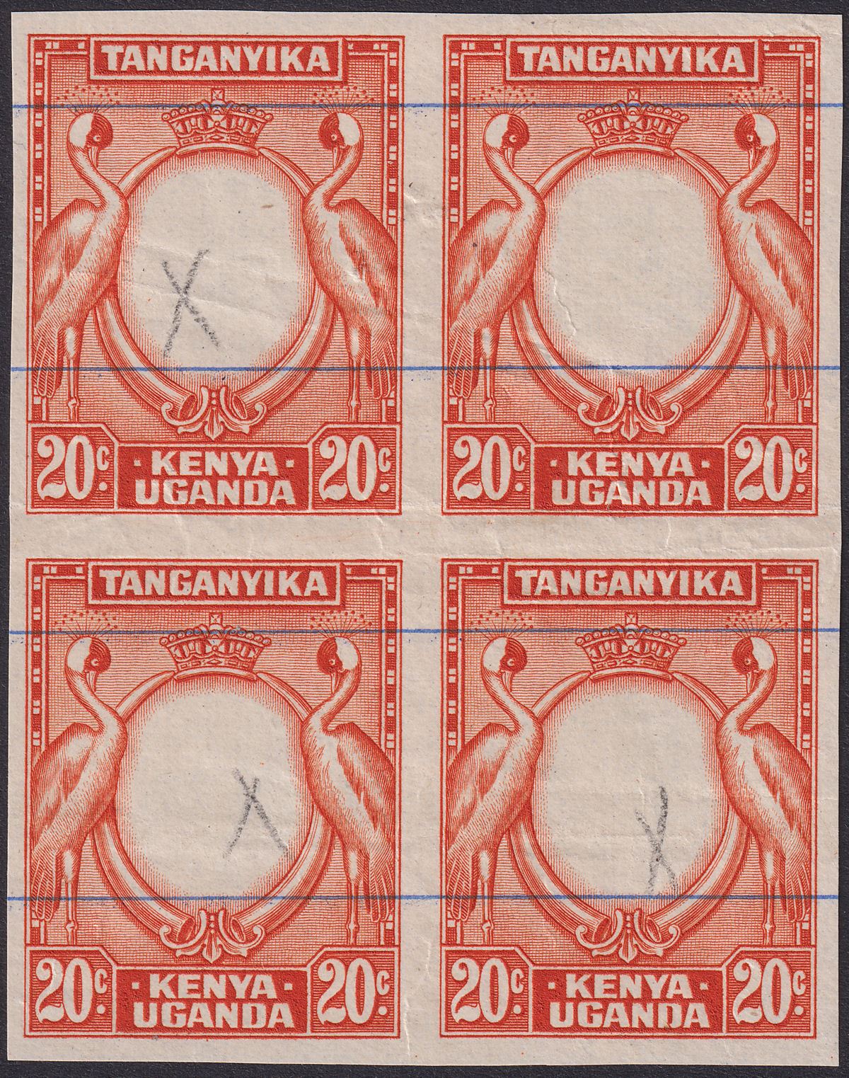 Kenya Uganda Tanganyika 1938 KGVI 20c Frame Only Ungummed Printers Proof SG139P
