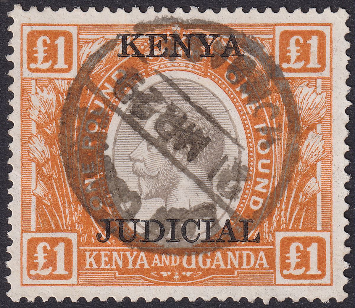Kenya 1928 KGV Judicial Revenue London Overprint £1 Orange + Brown Used BF31