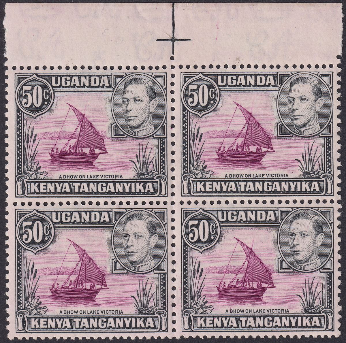 Kenya Uganda Tanganyika 1938 KGVI 50c Block w Rope Not Joined Mint SG144a c£350+