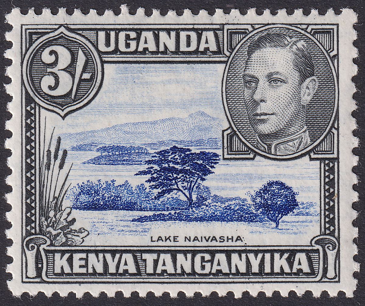Kenya Uganda Tanganyika 1938 KGVI 3sh Dull Ultra + Blk p13x11¾ Mint SG147 c£75