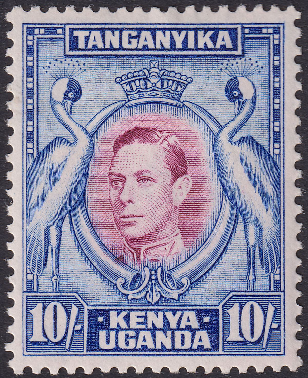 Kenya Uganda Tanganyika 1939 KGVI 10sh Lake + Blue p13¼ Mint SG149 var cat £190