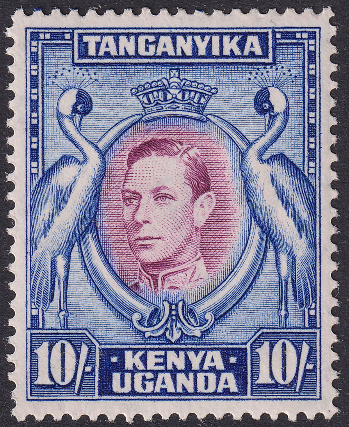 Kenya Uganda Tanganyika 1941 KGVI 10sh Deep Purple + Ultra p14 Mint SG149a c£60