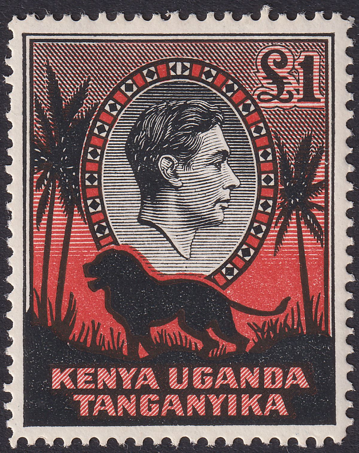 Kenya Uganda Tanganyika 1941 KGVI Lion £1 perf 14 Chalky Mint SG150a cat £42