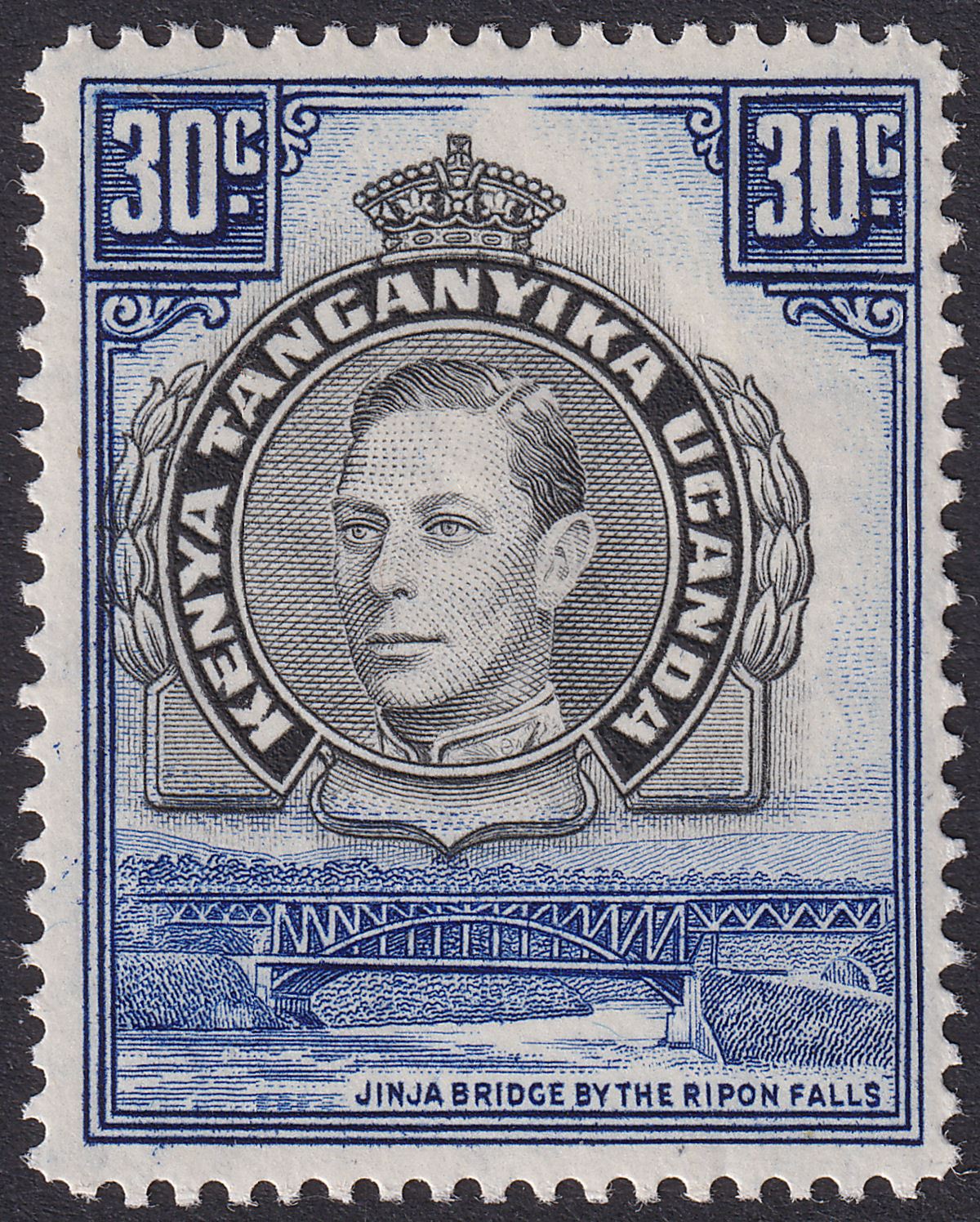 Kenya Uganda Tanganyika 1941 KGVI 30c Black + Violet-Blue p14 Mint SG141a c£160