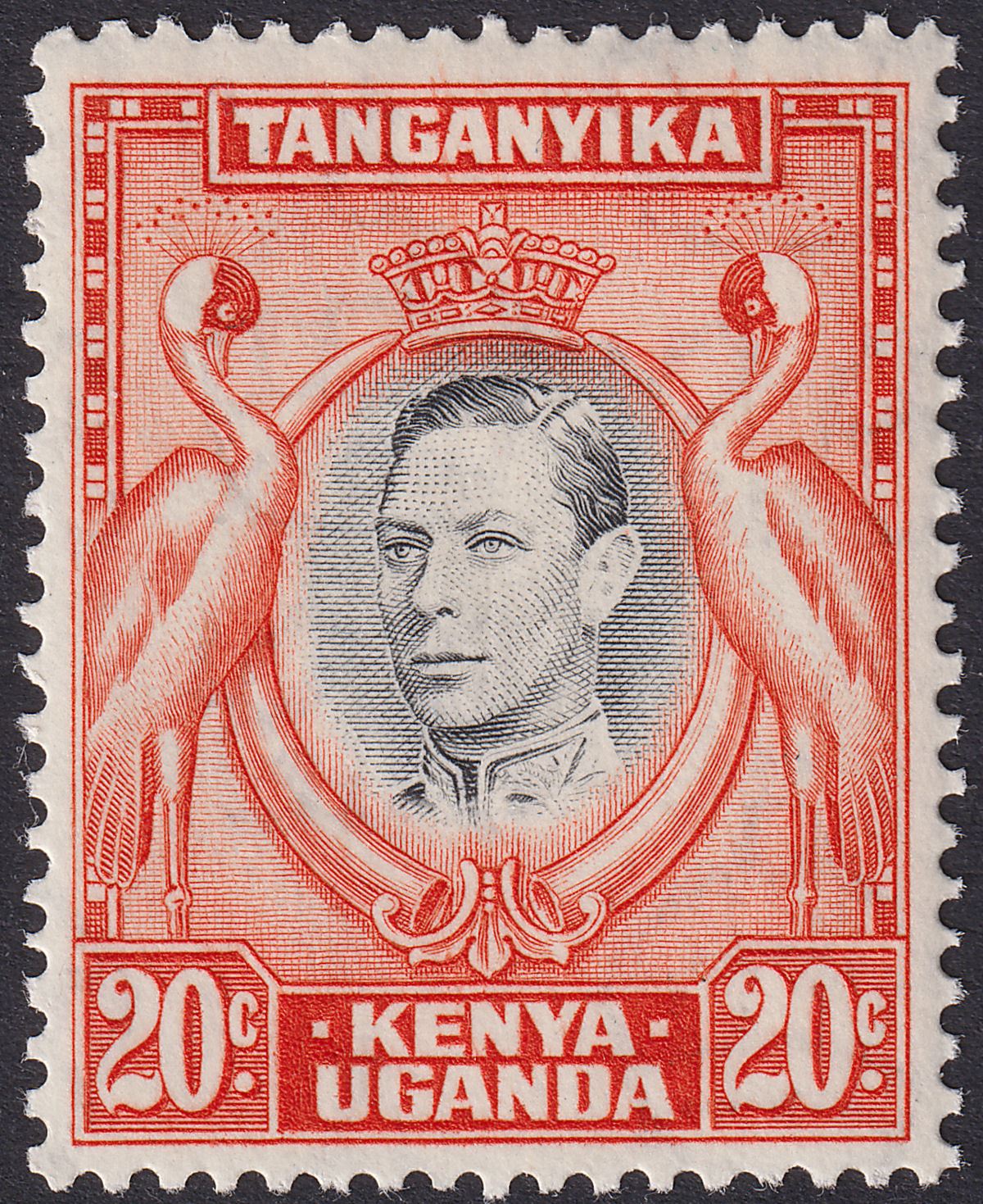 Kenya Uganda Tanganyika 1938 KGVI 20c Black and Orange p13¼ Mint SG139 cat £45