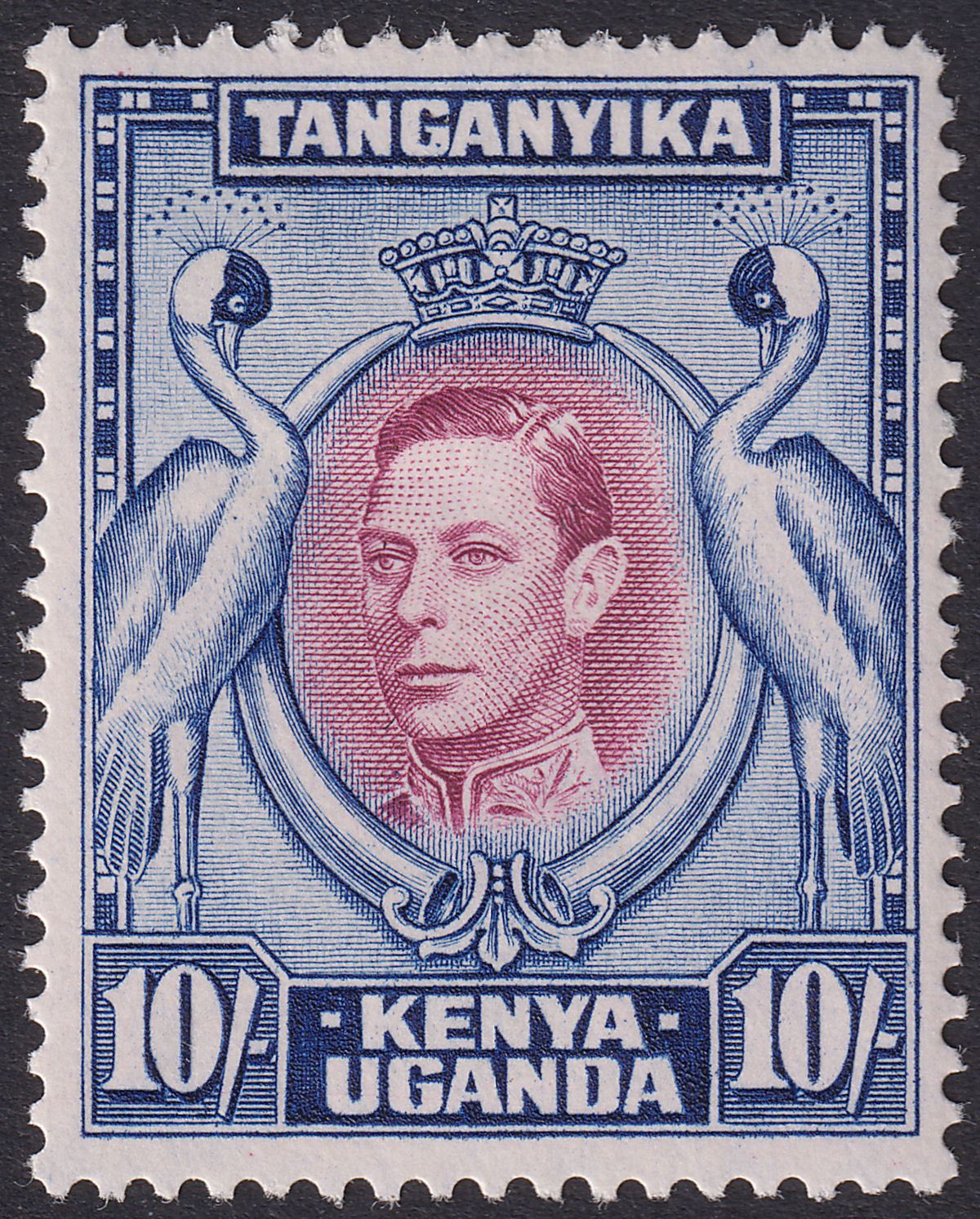 Kenya Uganda Tanganyika 1944 KGVI 10sh Purple + Blue p13¼ x 13¾ Mint SG149b c£65