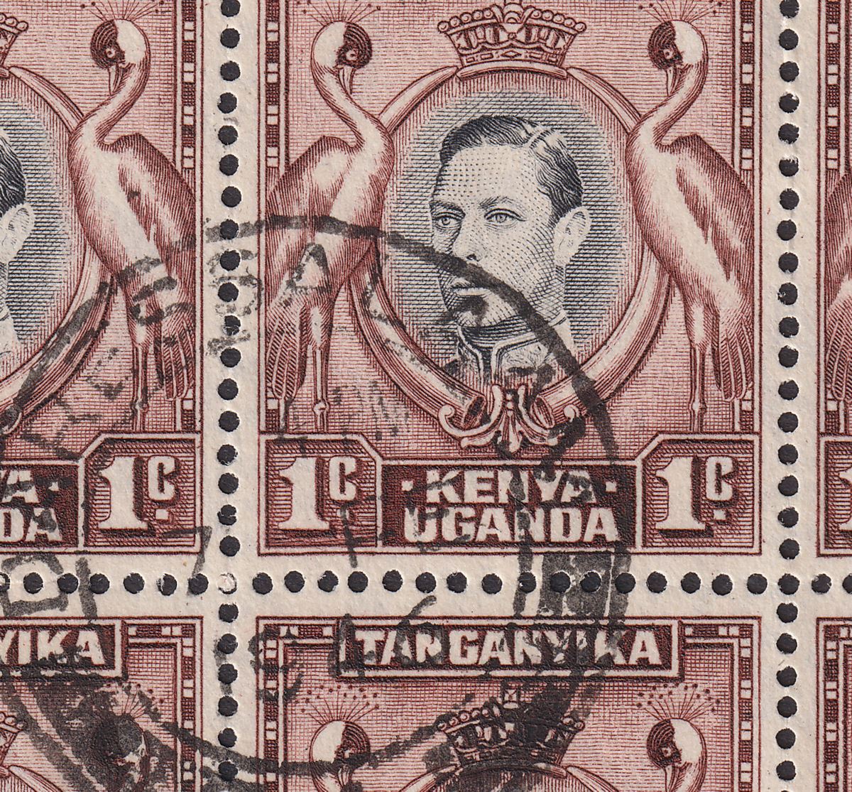Kenya Uganda Tanganyika 1942 KGVI 1c Retouched Value Tablet Used SG131ad c£80+