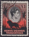 Kenya Uganda Tanganyika 1954 KGVI Lion £1 Black + Red p12½ Used SG150b cat £50