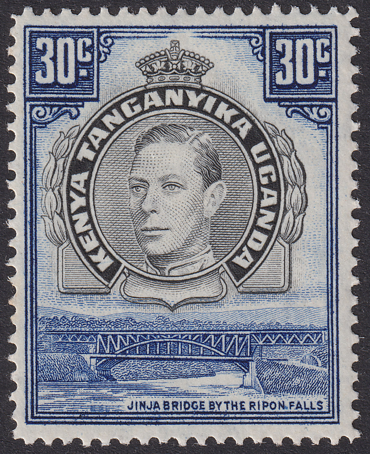 Kenya Uganda Tanganyika 1941 KGVI 30c Black + Violet-Blue p14 Mint SG141a c£160