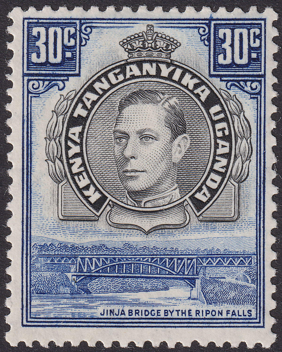 Kenya Uganda Tanganyika 1938 KGVI 30c Black + Violet-Blue p13¼ Mint SG141 cat£60
