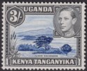 Click for more photos and details Kenya Uganda Tanganyika 1950 KGVI 3sh Vi-Blue + Black p13x12½ Mint SG147ac c£45