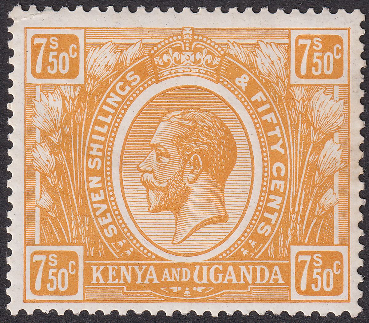 Kenya and Uganda 1925 KGV 7sh50c Orange-Yellow Mint SG93 cat £130 corner crease