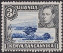 Click for more photos and details Kenya Uganda Tanganyika 1947 KGVI 3sh Dp Violet-Blue + Black p13x11¾ Mint SG147a