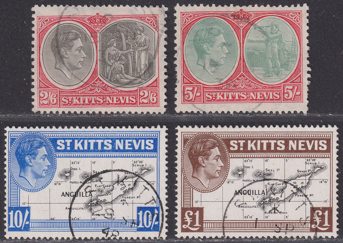 St Kitts-Nevis 1938-48 King George VI 2sh6d, 5sh 10sh, £1 Used SG76-77f