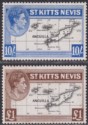 St Kitts-Nevis 1948 King George VI 10sh, £1 Mint SG77e-77f cat £50