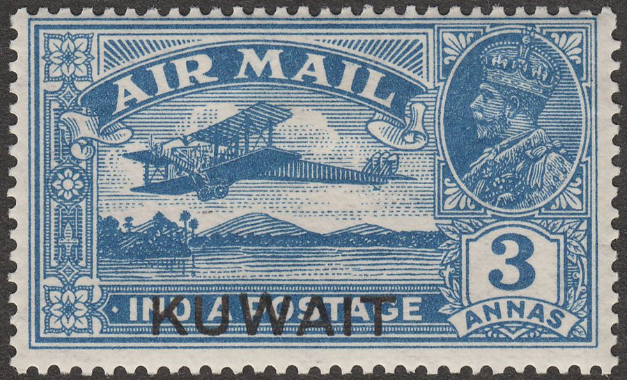 Kuwait 1933 KGV Overprint Airmail 3a Blue Mint SG32