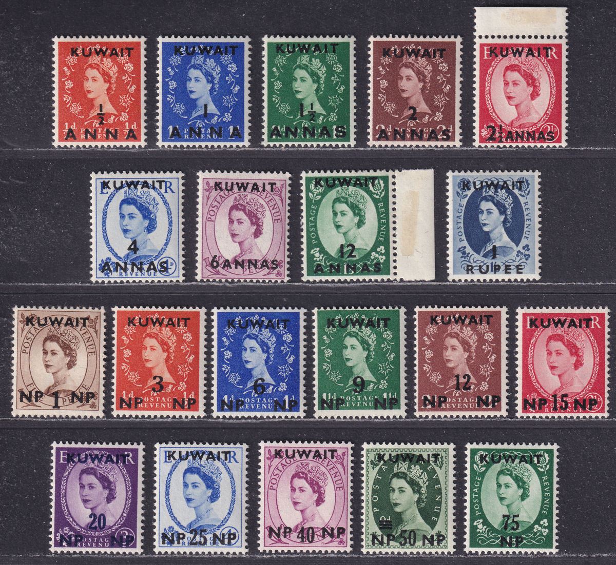 Kuwait 1956-58 Queen Elizabeth II Surcharge Sets Mint SG110-130 cat £57