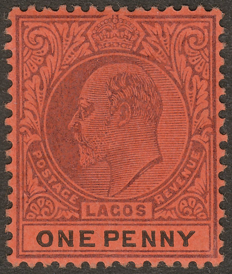 Lagos 1904 KEVII 1d Purple and Black on Red Ordinary Paper Mint SG55
