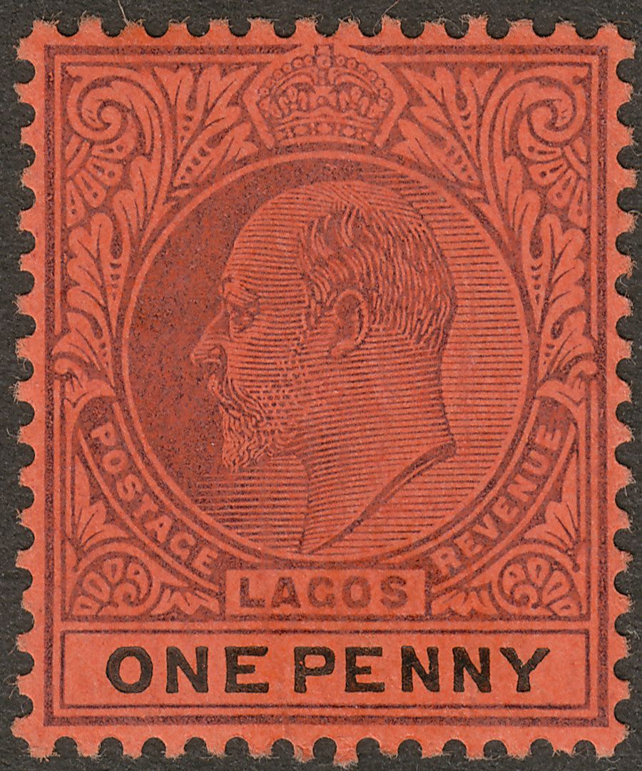 Lagos 1904 KEVII 1d Purple and Black on Red Ordinary Paper Mint SG55