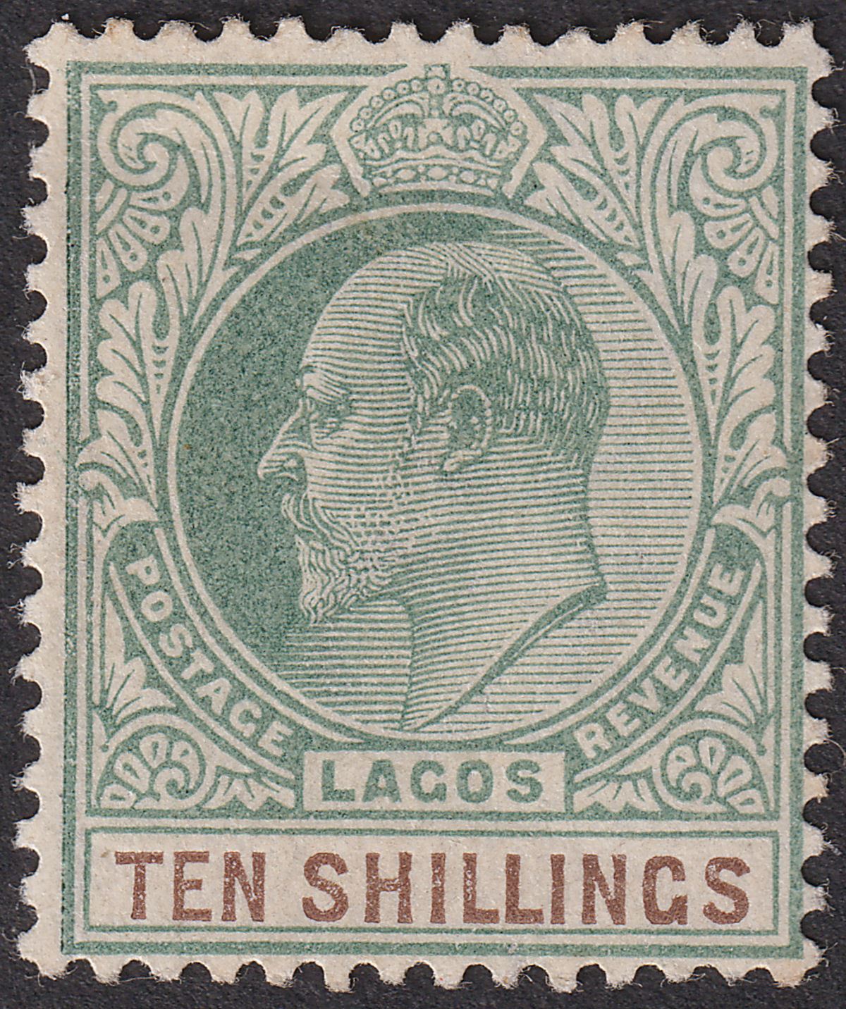 Lagos 1904 KEVII 10sh Green and Brown Mint SG53 cat £350 British