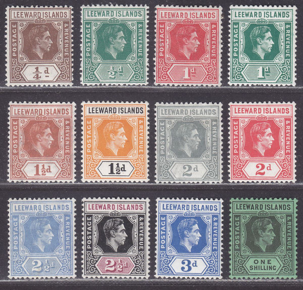 Leeward Islands 1938-51 King George VI Part Set to 1sh Mint