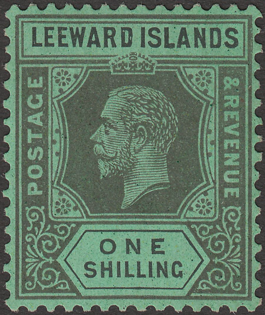 Leeward Islands 1931 KGV 1sh Black on Emerald Die I Mint SG87