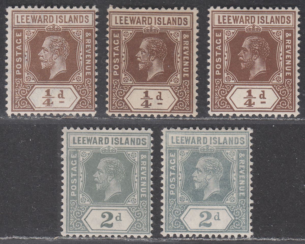 Leeward Islands 1912 King George V ¼d Brown  2d Slate-Grey Shades Mint SG46 SG49