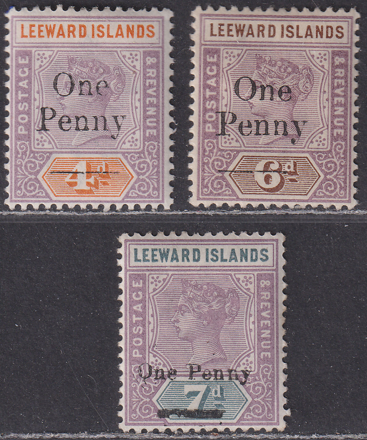 Leeward Islands 1902 Queen Victoria Surcharge Set Mint SG17-19 cat £25