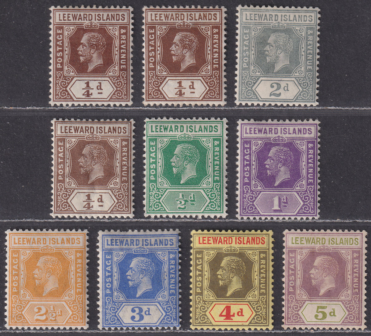 Leeward Islands 1912-32 King George V Selection to 5d Mint