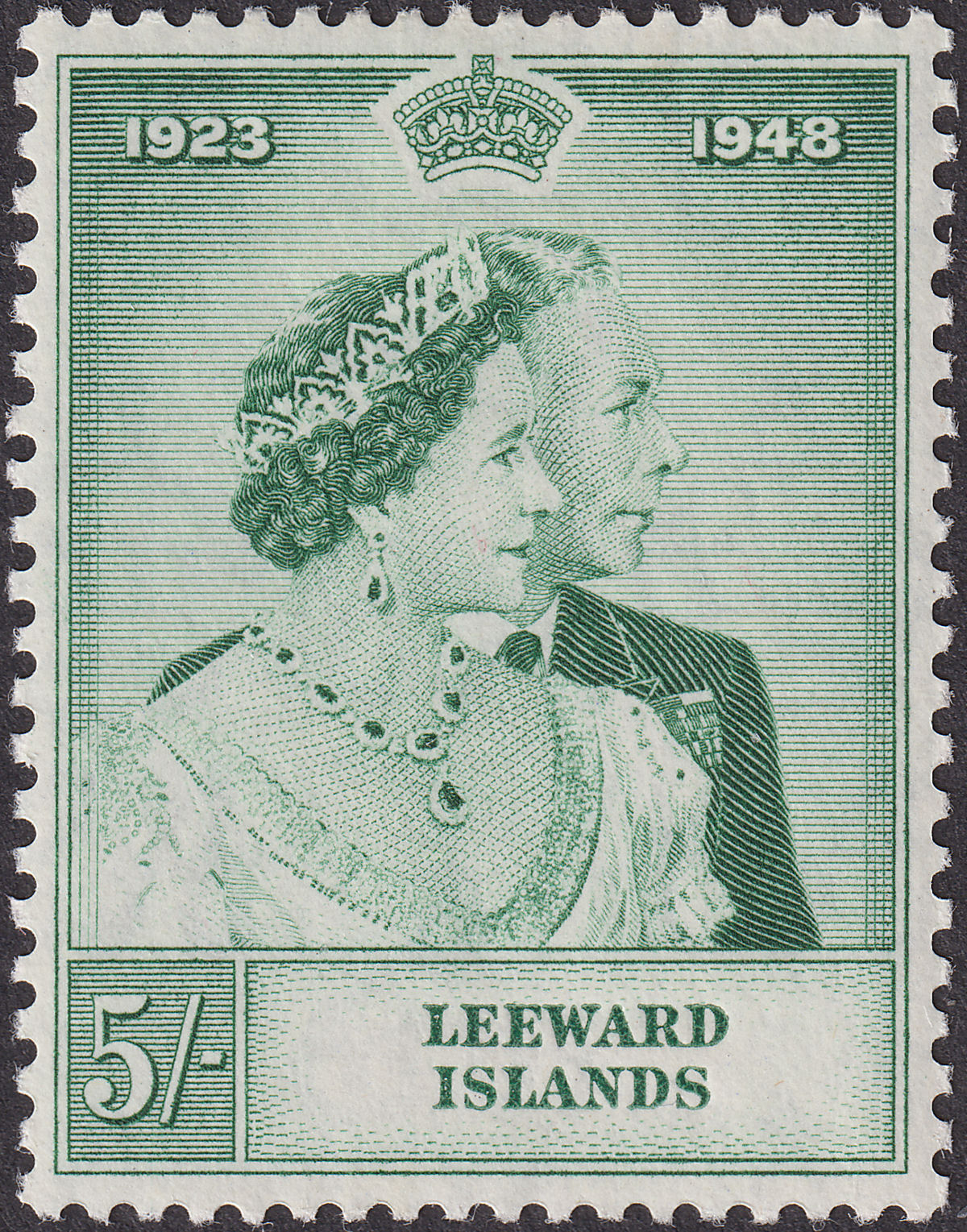 Leeward Islands 1949 KGVI Royal Silver Wedding 5sh Green Mint SG118