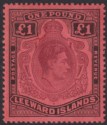 Leeward Islands 1942 KGVI £1 Purple + Blk on Carmine p14 Mint SG114a Frame Break